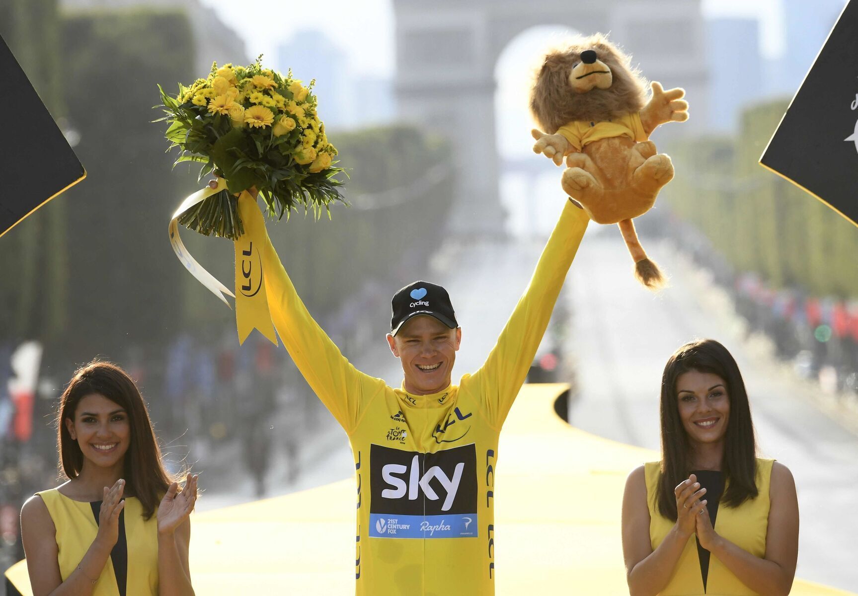 2016: Chris Froome celebrates his third Tour de France title in four years